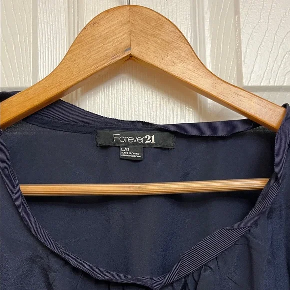 Forever 21 Navy Blouse with Smocked Sleeves - Picture 2 of 9